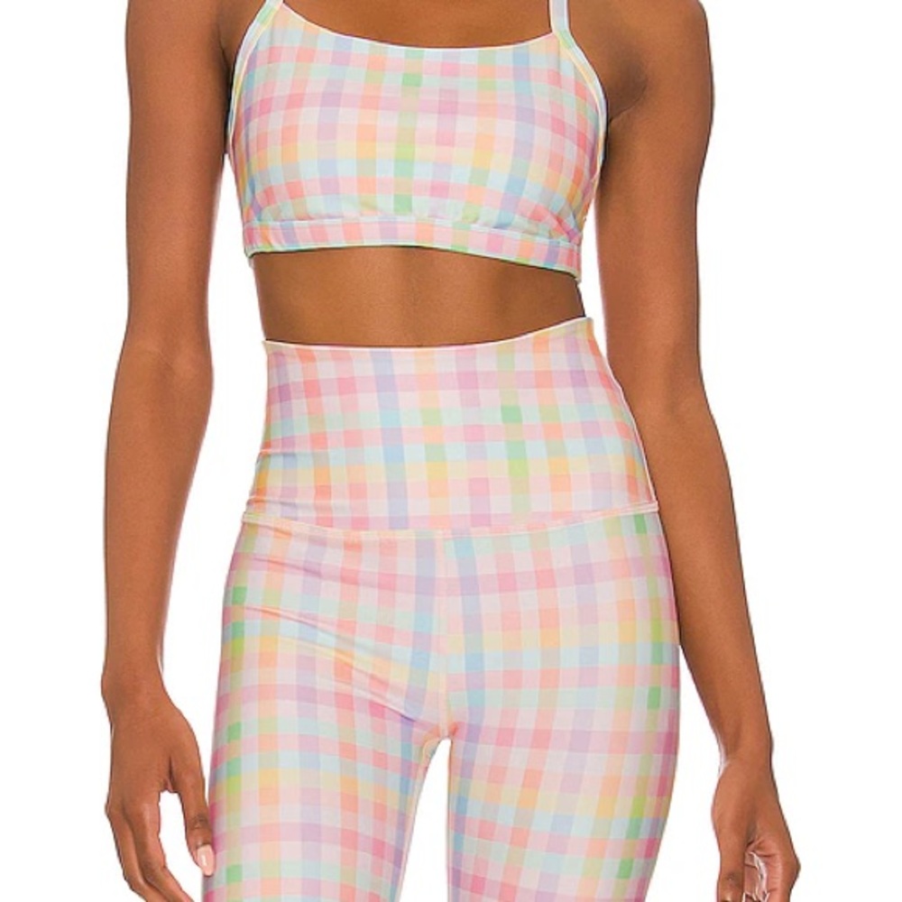 Beyond Yoga Pastel Gigham T Luxe Bra & High Waisted Bike Shorts